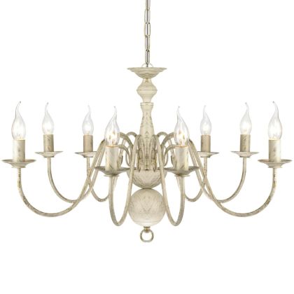 Елегантен метален полилей, цвят: антично бяло, 8 x E14 крушки