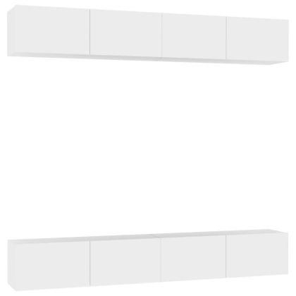 ТВ шкафове, 4 бр, бели, 100x30x30 см, инженерно дърво