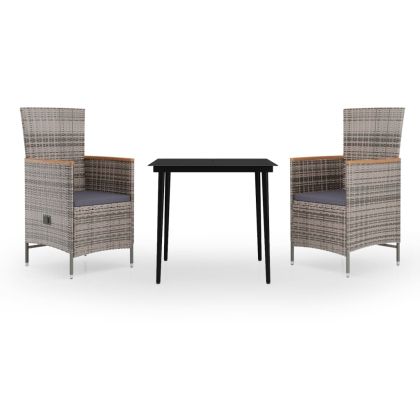 Градински трапезен комплект от 3 части с възглавници сив