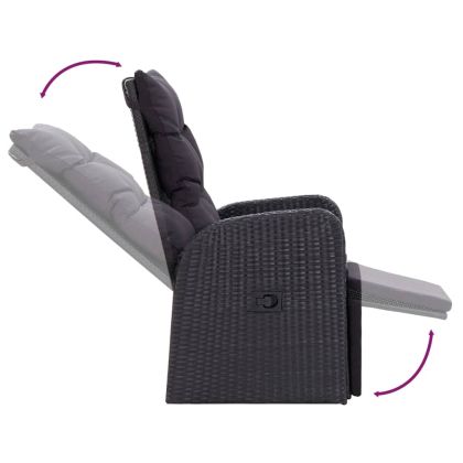 Градински трапезен комплект с възглавници 7 части черен