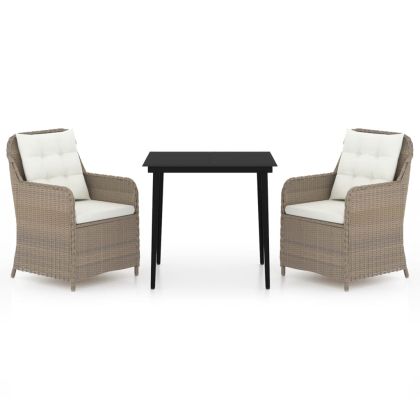 Градински трапезен комплект, 3 части, кафяв