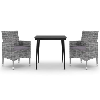 Градински комплект с възглавници 3 части полиратан и стъкло