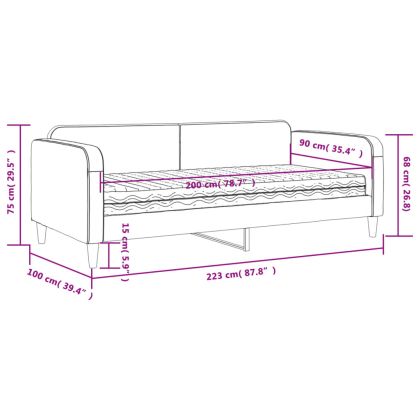 Канапе с матрак, тъмносиво, 90x200 см, плат