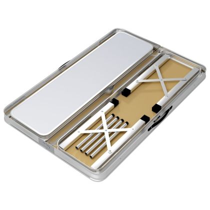 Сгъваема къмпинг маса с 2 пейки, алуминий, бяла