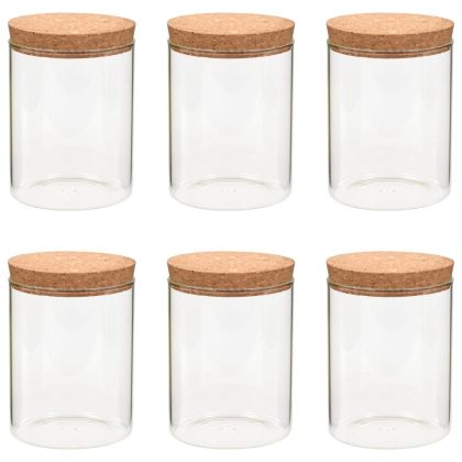 Стъклени буркани за съхранение с коркови капаци, 6 бр, 650 мл