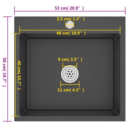 Ръчно изработена кухненска мивка, черна, неръждаема стомана