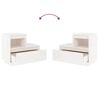 Нощно шкафче, бяло, 60x34x51 см, борово дърво масив