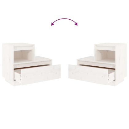 Нощни шкафчета, 2 бр, бели, 60x34x51 см, борово дърво масив