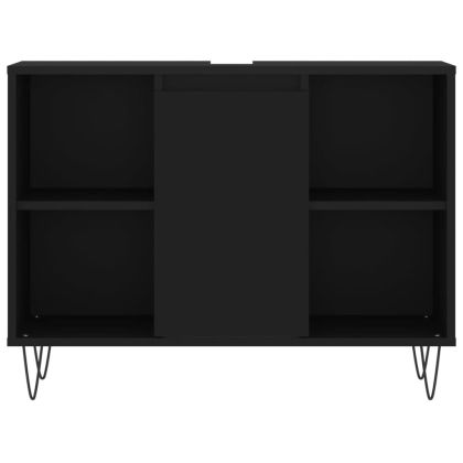 Шкаф за баня, черен, 80x33x60 см, инженерно дърво