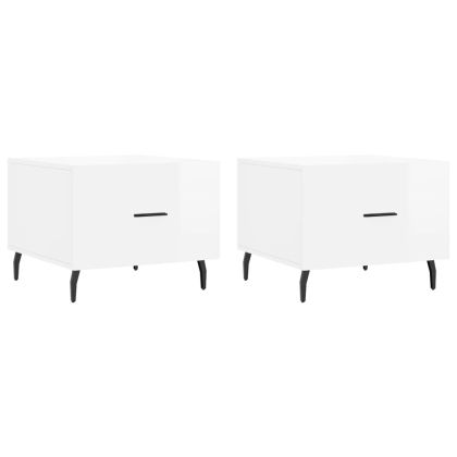 Кафе маси, 2 бр, Бял гланц, 50x50x40 см, инженерно дърво