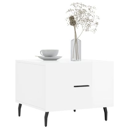 Кафе маси, 2 бр, Бял гланц, 50x50x40 см, инженерно дърво