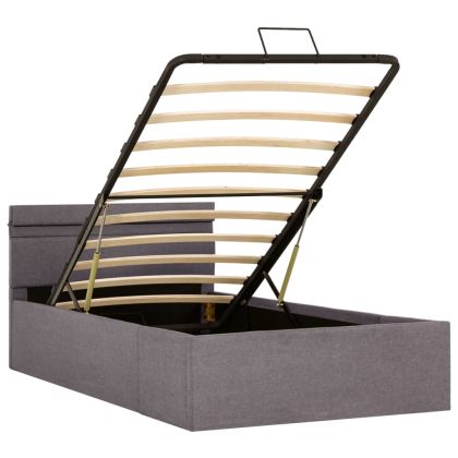 Легло с повдигащ механизъм с LED, таупе, текстил, 90x200 см