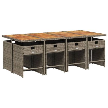 Градински трапезен комплект 9 части с възглавници сив полиратан