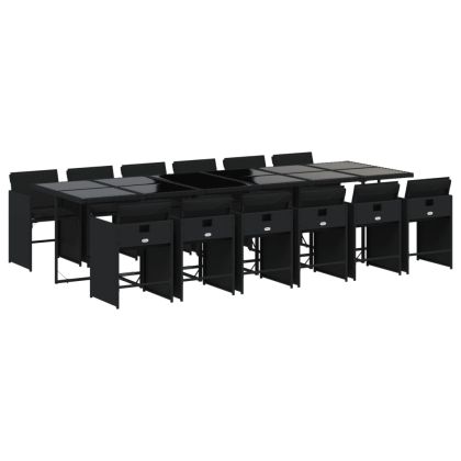 Външен трапезен комплект 13 части с възглавници черен полиратан