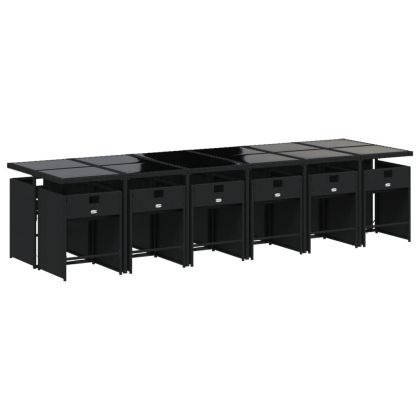 Външен трапезен комплект 13 части с възглавници черен полиратан