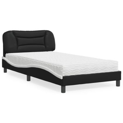 Легло с матрак, черно и бяло, 100x200  см, изкуствена кожа
