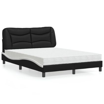 Легло с матрак, черно и бяло, 120x200 см, изкуствена кожа