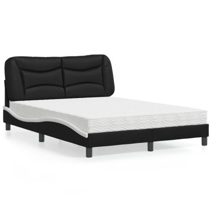 Легло с матрак, черно и бяло, 140x190 см изкуствена кожа