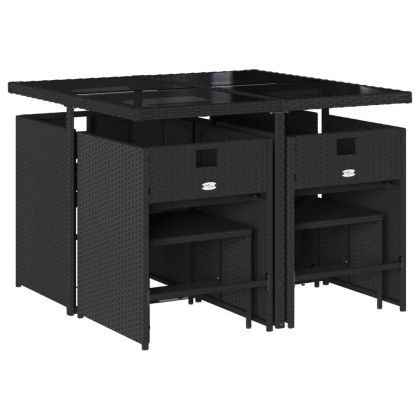 Градински трапезен комплект възглавници 9 части черен полиратан