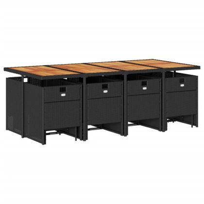 Външен трапезен комплект 13 части с възглавници черен полиратан