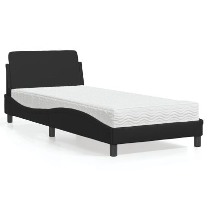Легло с матрак, черно, 90x190 см изкуствена кожа