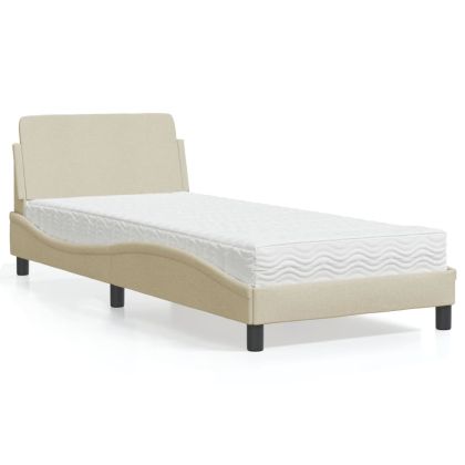 Легло с матрак, кремаво, 90x200 см, плат