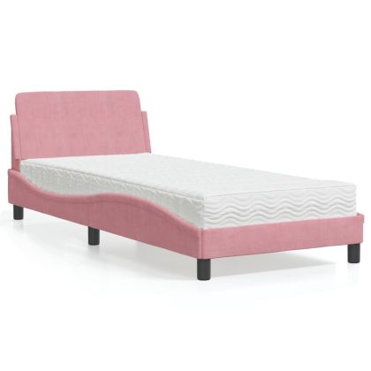 Легло с матрак, розово, 90x200 см, кадифе