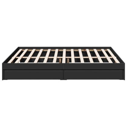 Рамка за легло с чекмеджета, черна, 200x200 см, инженерно дърво