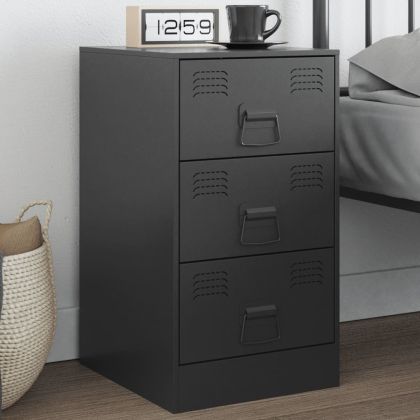 Нощно шкафче, черно, 34,5x39x62 см, стомана
