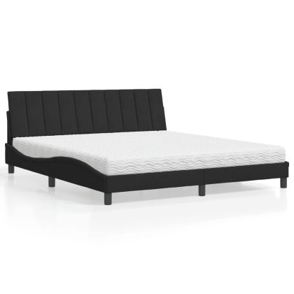 Легло с матрак, черно, 180x200 см, кадифе