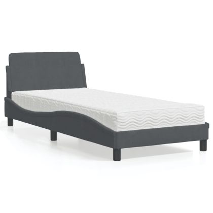Легло с матрак, тъмносиво, 80x200 см, кадифе