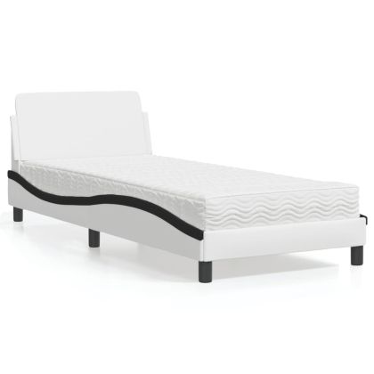 Легло с матрак, бяло и черно, 80x200 см, изкуствена кожа