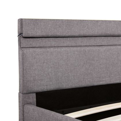 Легло с повдигащ механизъм с LED, таупе, текстил, 160x200 см