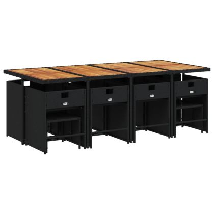 Градински трапезен комплект възглавници 9 части черен полиратан