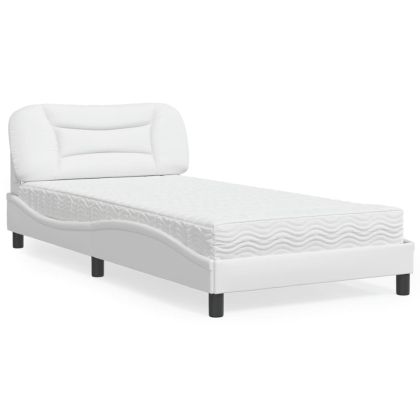 Легло с матрак, бяло, 100x200 см, изкуствена кожа