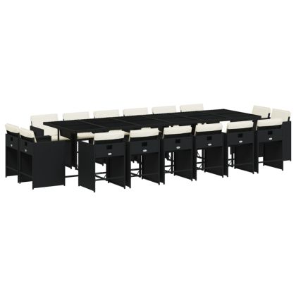 Градински комплект с възглавници 17 части полиратан черен