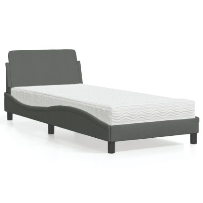 Легло с матрак, тъмносиво, 90x200 см, плат