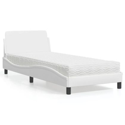 Легло с матрак, бяло, 90x200 см, изкуствена кожа