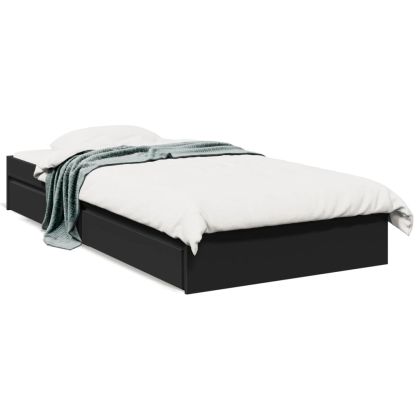 Рамка за легло с чекмеджета, черна, 90x190 см, инженерно дърво