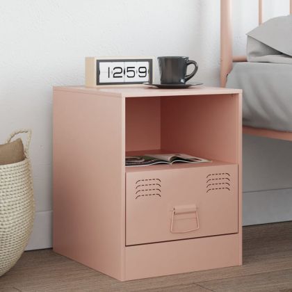 Нощно шкафче, розово, 34,5x39x44 см, стомана