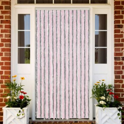 Ресни за врата против мухи, сиво и розово, 118x220 см, шенил