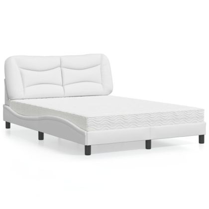 Легло с матрак, бяло, 140x200 см, изкуствена кожа