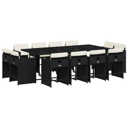 Външен трапезен комплект 13 части с възглавници черен полиратан