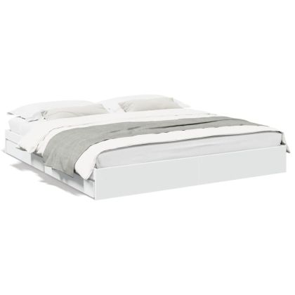 Рамка за легло с чекмеджета, бяла, 200x200 см, инженерно дърво