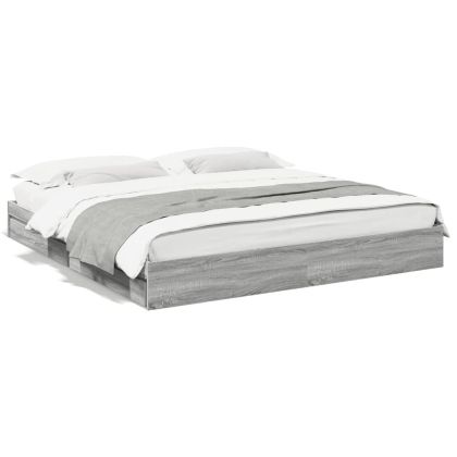 Рамка за легло с чекмеджета, сив сонома, 200x200 см