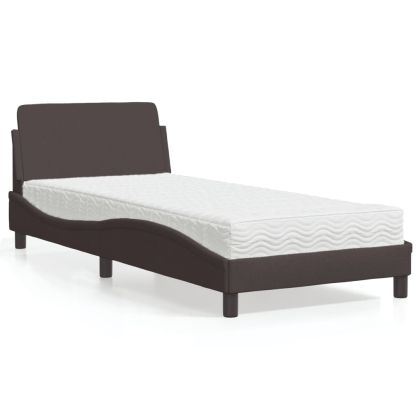 Легло с матрак, тъмнокафяво, 90x190 см, плат