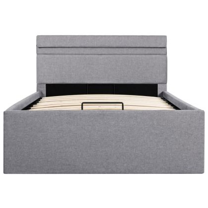 Легло с повдигащ механизъм и LED светлосиво текстил 90x200 см