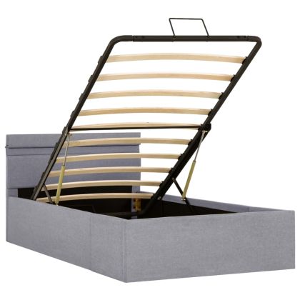 Легло с повдигащ механизъм и LED светлосиво текстил 90x200 см