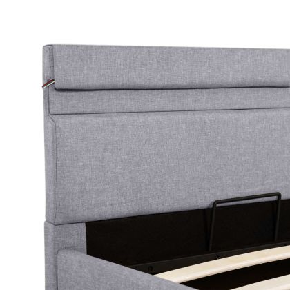 Легло с повдигащ механизъм и LED светлосиво текстил 90x200 см