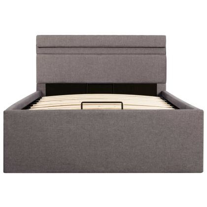 Легло с повдигащ механизъм и LED таупе текстил 100x200 см